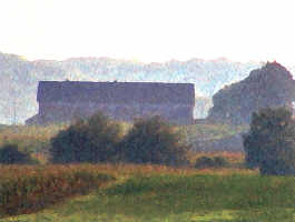 Barn in Mist by Tom Crozier